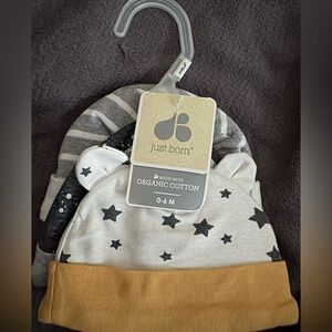 Just Born Organic Cotton Baby Hat Set - 4 Hats 0-6 months